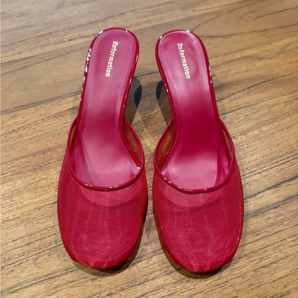 Reformation Red Mesh Heels
